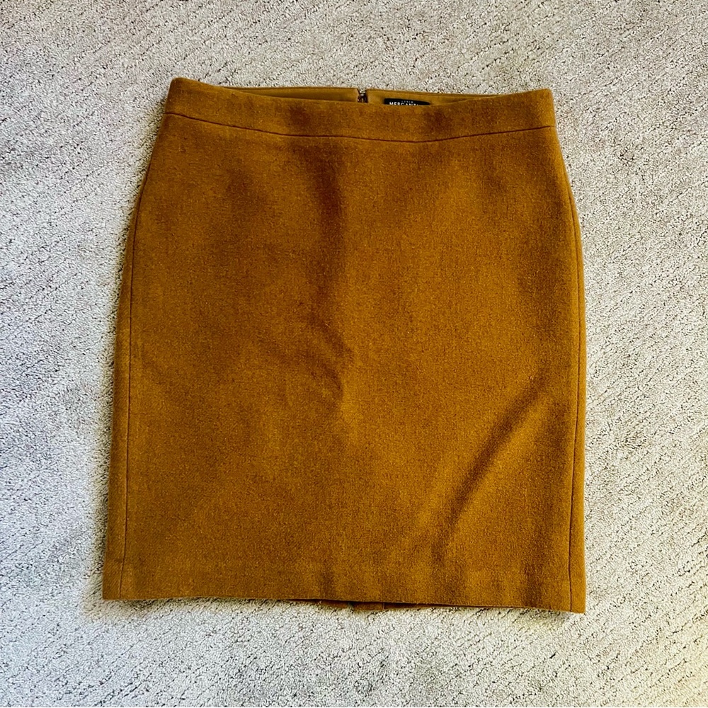 J Crew Mercantile Wool Blend Camel Pencil Skirt